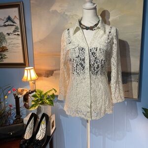 Simply Irresistible Ivory Lace Button-Up Blouse